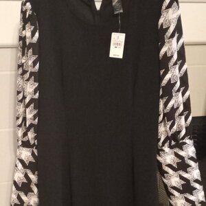 Houndtooth sleeve Dress -Ashley Stewart